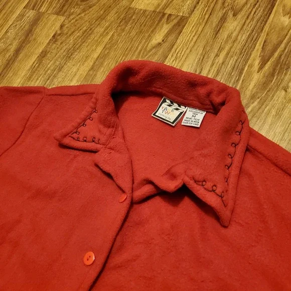 Vintage Kitty Cat Fleece Jacket Women Medium Red‎ Christmas Grandma Cat Lady - Picture 4 of 8